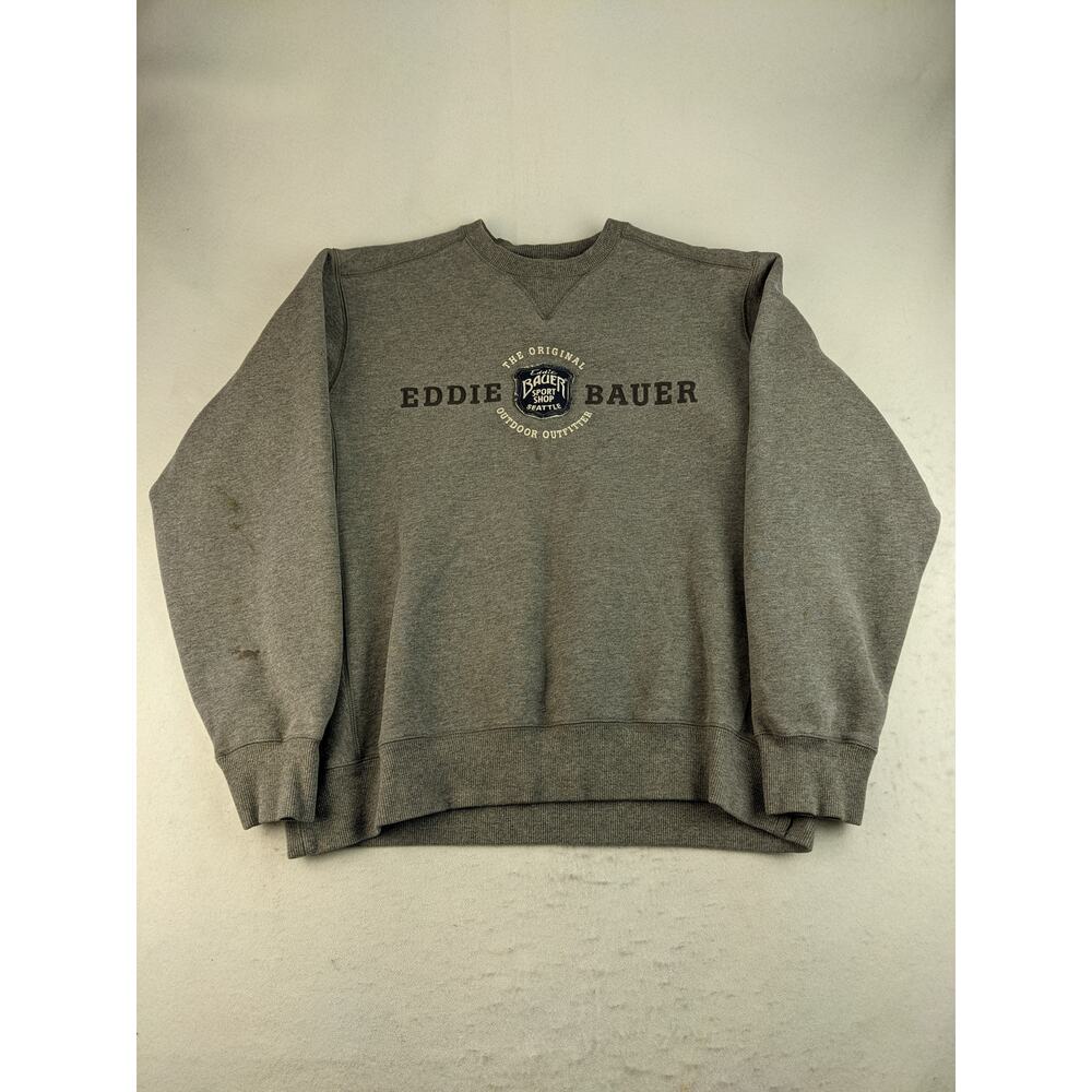 Eddie Bauer Sport Shop Sweatshirt Size L Tall Pullover Gray Embroidered 24W 26L
